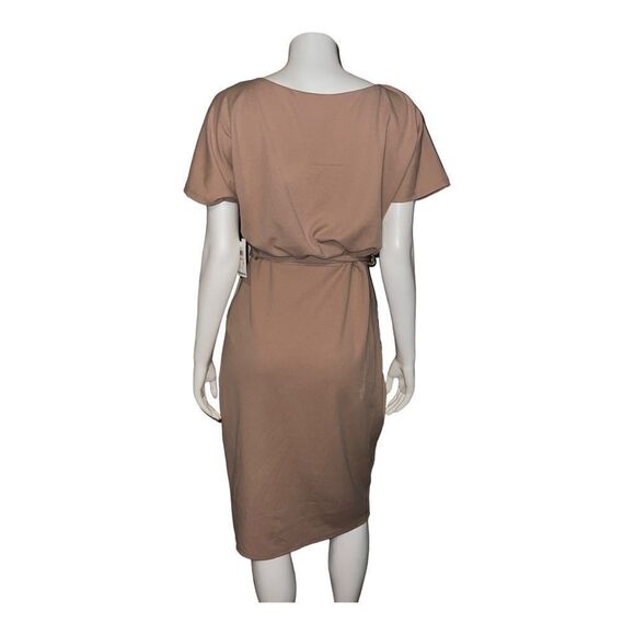 Kensie Womens Tan Tie Front Blouson Wrap Dress Belted Short Sleeves 10 NWT - Picture 6 of 12